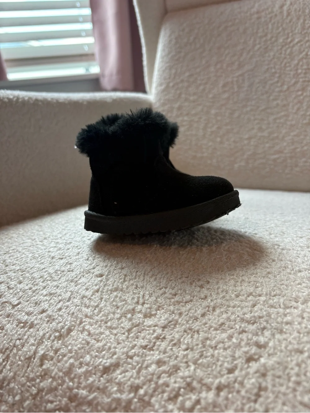 wonder nation Black Faux Fur Trim Kids Winter Boots